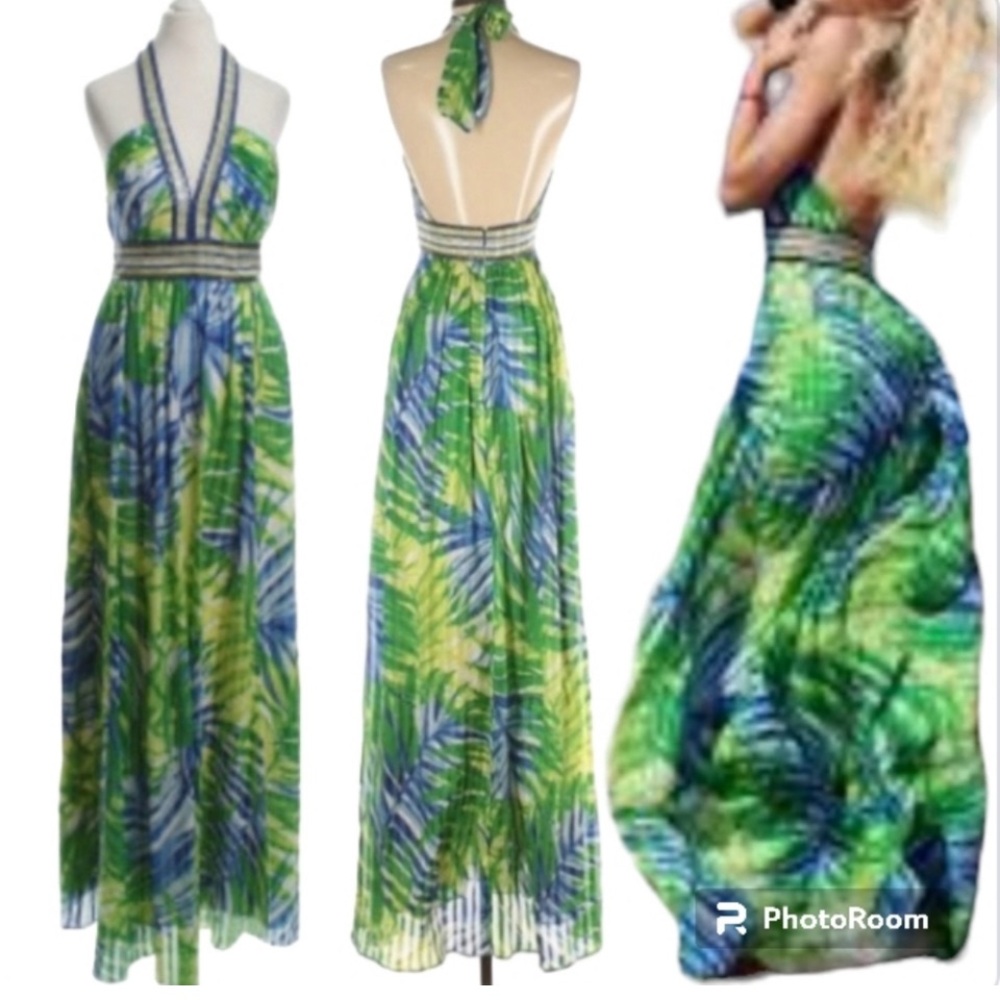BCBG MAXAZRIA Green and Blue Maxi Dress